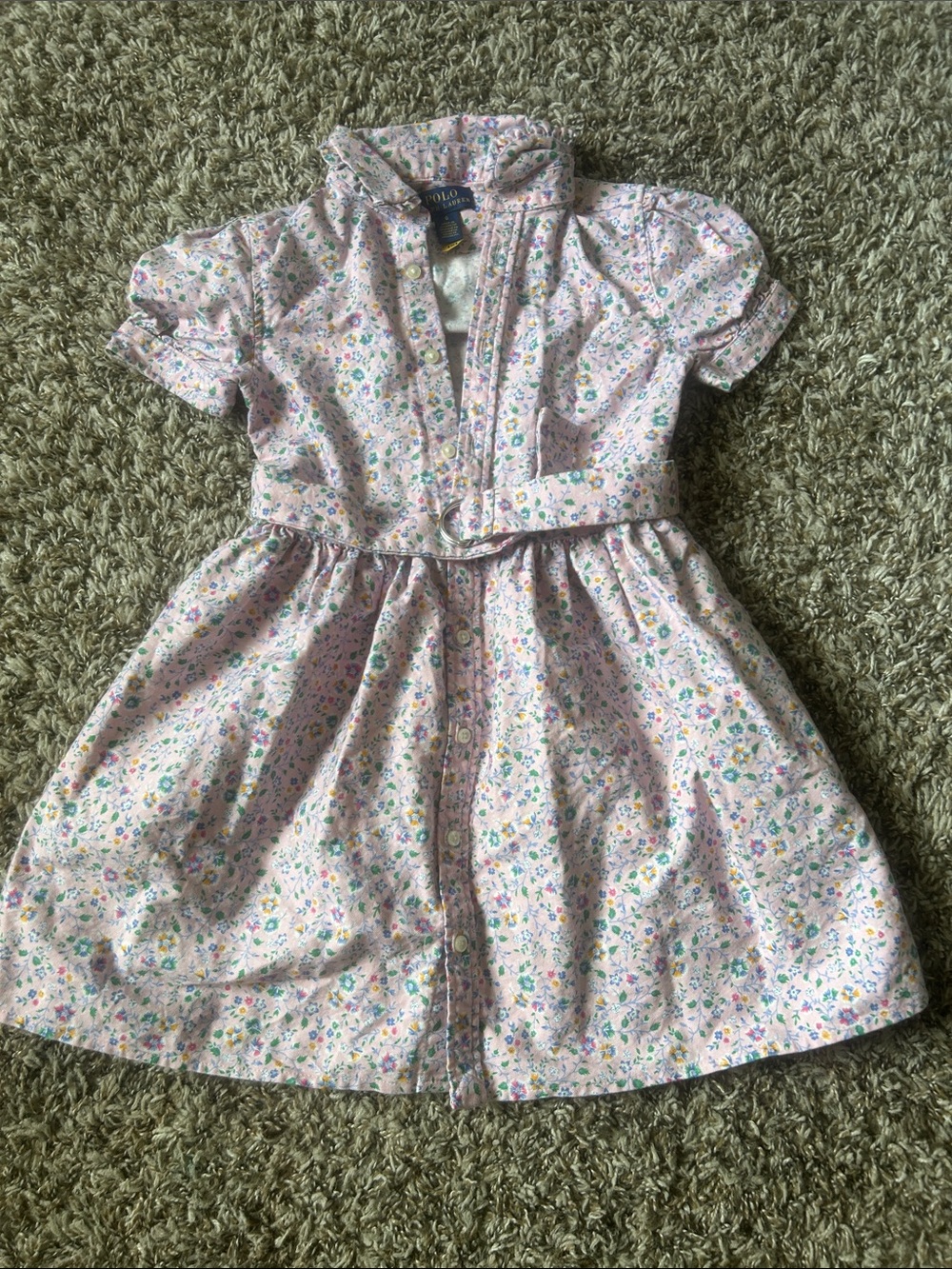 Ralph Lauren Pink Floral Belted Shirtwaist Dress for Kids
